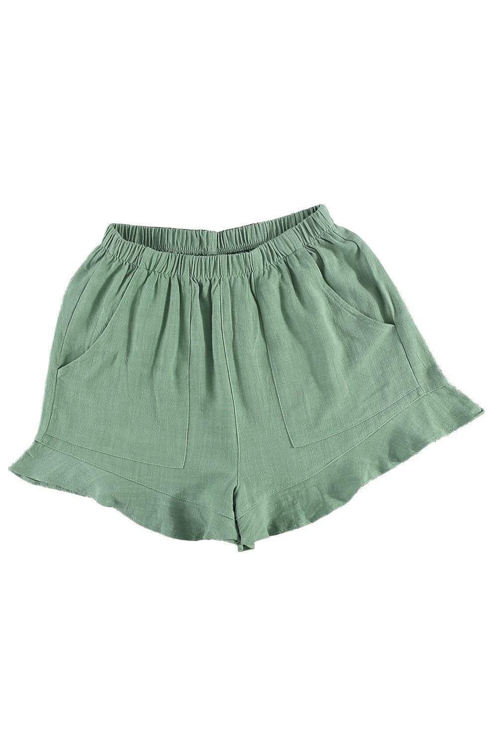 Green Casual Pocketed Ruffle High Waisted Shorts