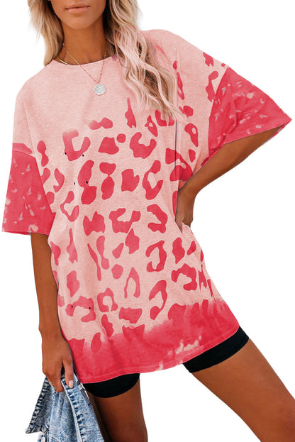 Pink Leopard Bleached Boyfriend Tunic T Shirt