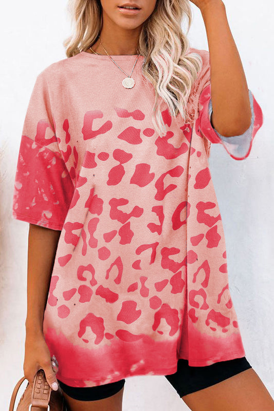 Pink Leopard Bleached Boyfriend Tunic T Shirt