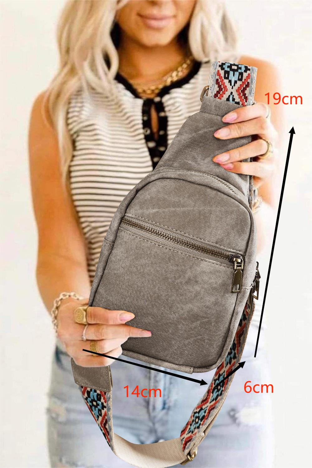Dark Grey Geometric Print Strap Multi Pocket Crossbody Bag