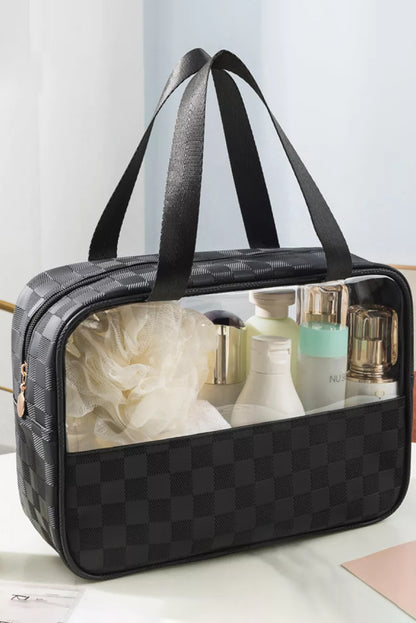 Black Checkered PVC Clear Cosmetic Bag