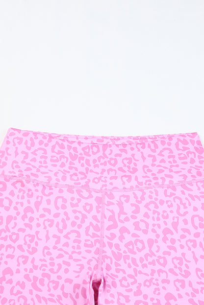 Pink Leopard Print Elastic Cycling Shorts