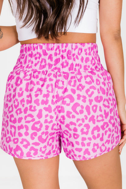 Pink Plaid Print High Waisted Athletic Shorts