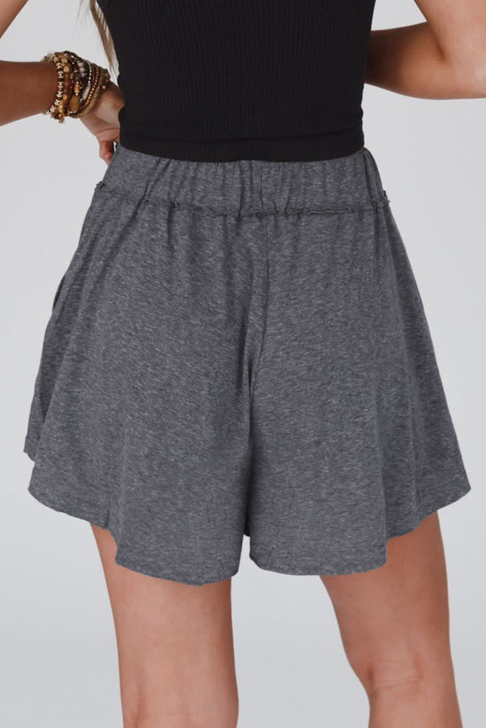 Gray Elastic Waist Side Pocket Culotte Shorts