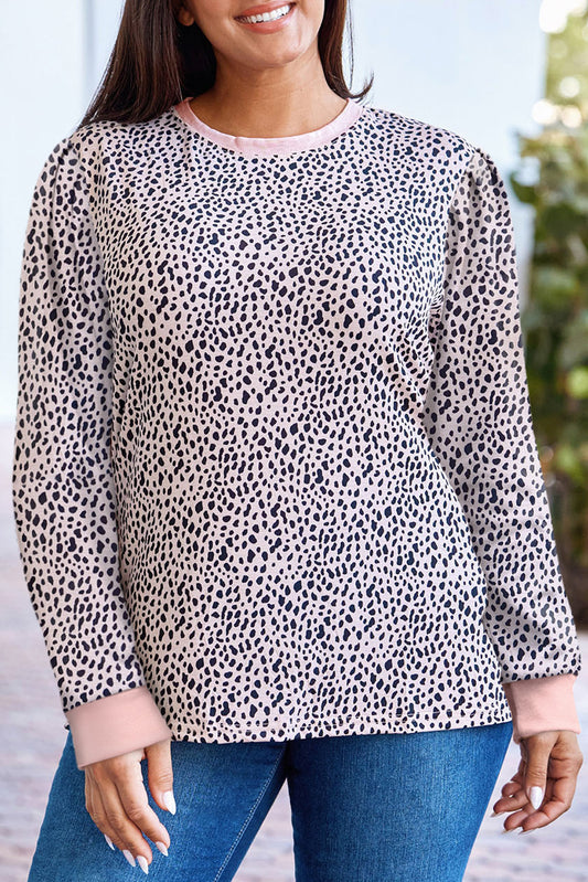 Apricot Animal Spots Printed Plus Size Long Sleeve Top