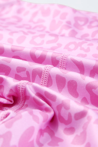 Pink Leopard Print Elastic Cycling Shorts