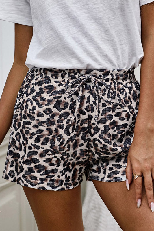 Cheetah Casual Colorblock Leopard Drawstring Shorts