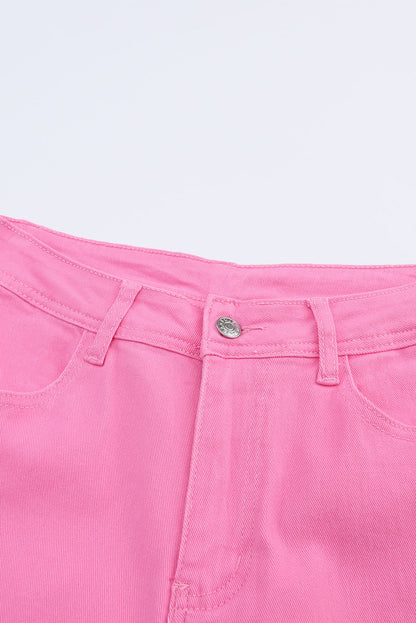Pink Vintage High Waist Flare Leg Ripped Raw Hem Jeans